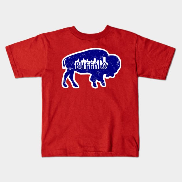 Buffalo NY Distressed Skyline Kids T-Shirt by LaurenElin